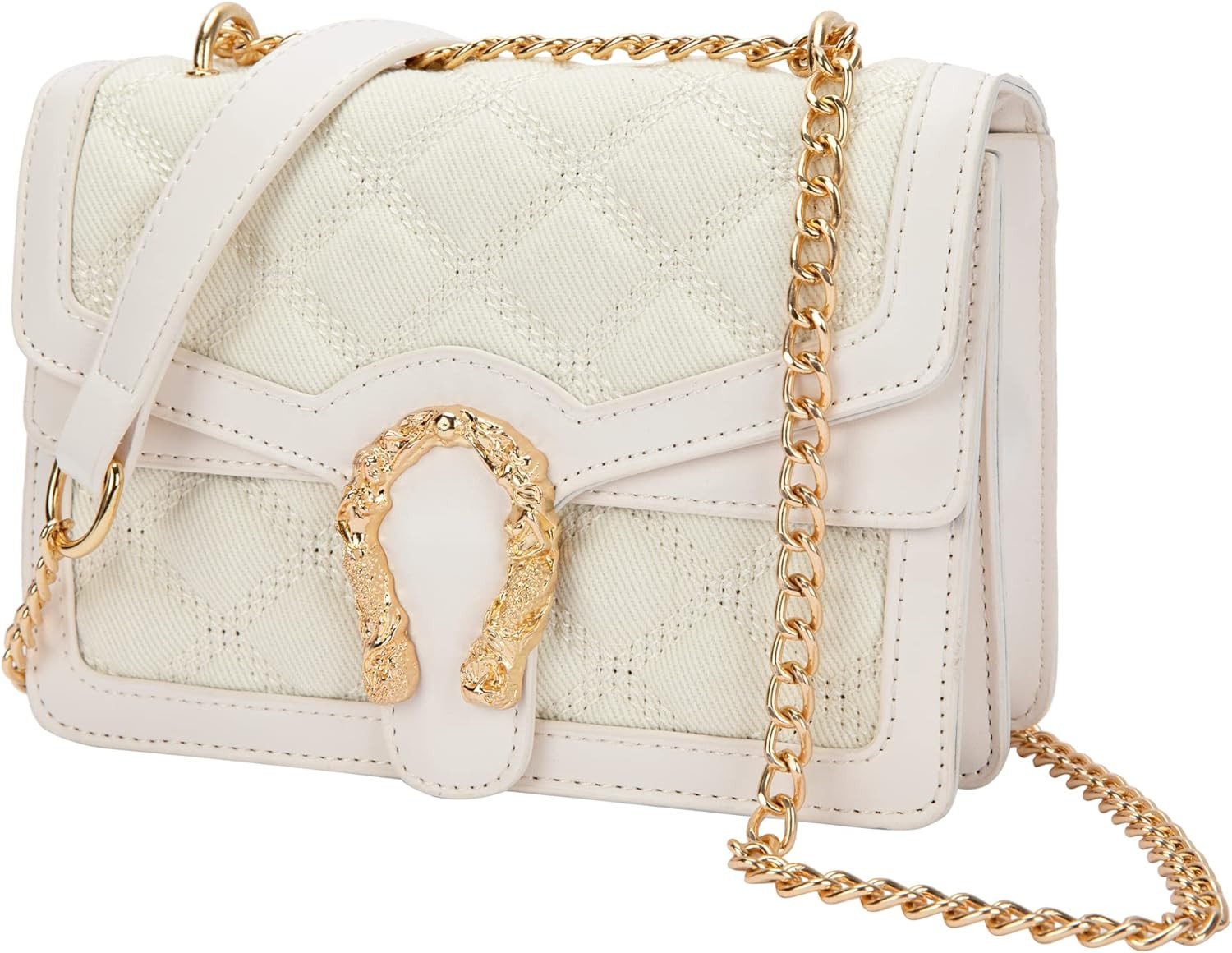 Quilted Crossbody Shoulder Bag for Women - Small Square Denim Handbag with Chain Leather Strap Fashi | Amazon (US)