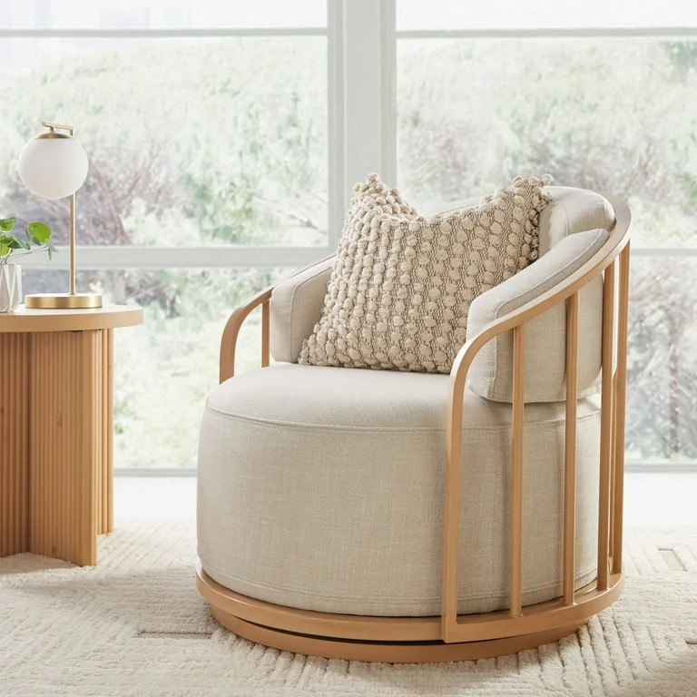 Better Homes & Gardens Lillian Swivel Birdcage Accent Chair, Cream Linen - Walmart.com | Walmart (US)