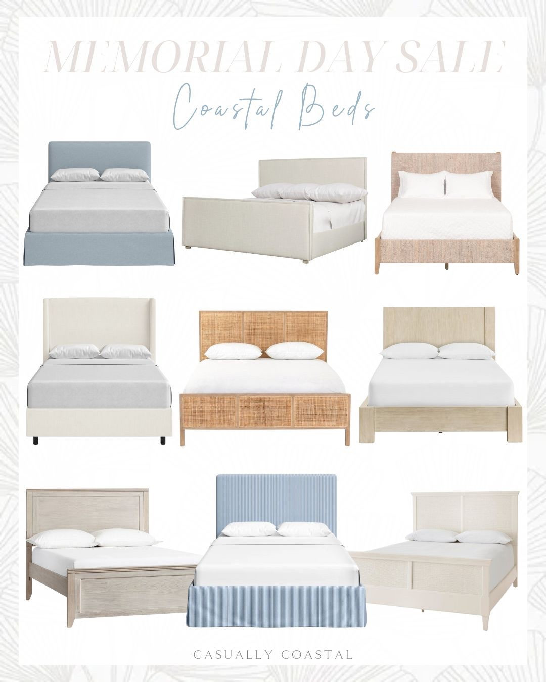 Sharing a round-up of some of my favorite coastal beds that are on sale this Memorial Day weekend! 
-
Coastal home decor, coastal furniture, woven furniture, beach house furniture, white upholstered beds, woven beds, rattan beds, white beds, affordable beds, gray beds, home depot beds, wayfair beds, pottery barn beds, white & woven beds, cane beds, queen size beds, king size beds, California king beds, full size beds, headboards, beds with footboard, platform beds, panel beds, memorial day home sales, beds for teens, beds for girls, primary bedroom furniture, master bedroom furniture, blue beds, slipcover beds, beach house beds, striped beds

#LTKFamily #LTKSaleAlert #LTKHome