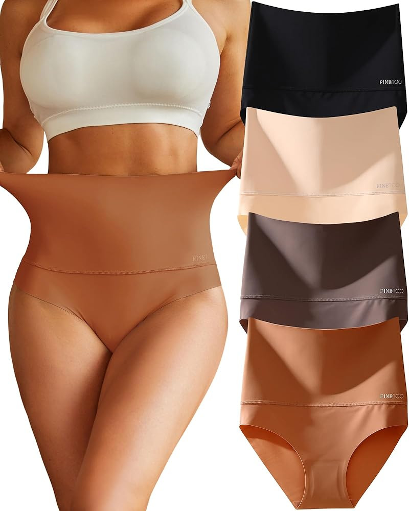 FINETOO Tummy Control Underwear for Women High Waisted Nylon Brief No Show Womens Bikini Seamless... | Amazon (US)