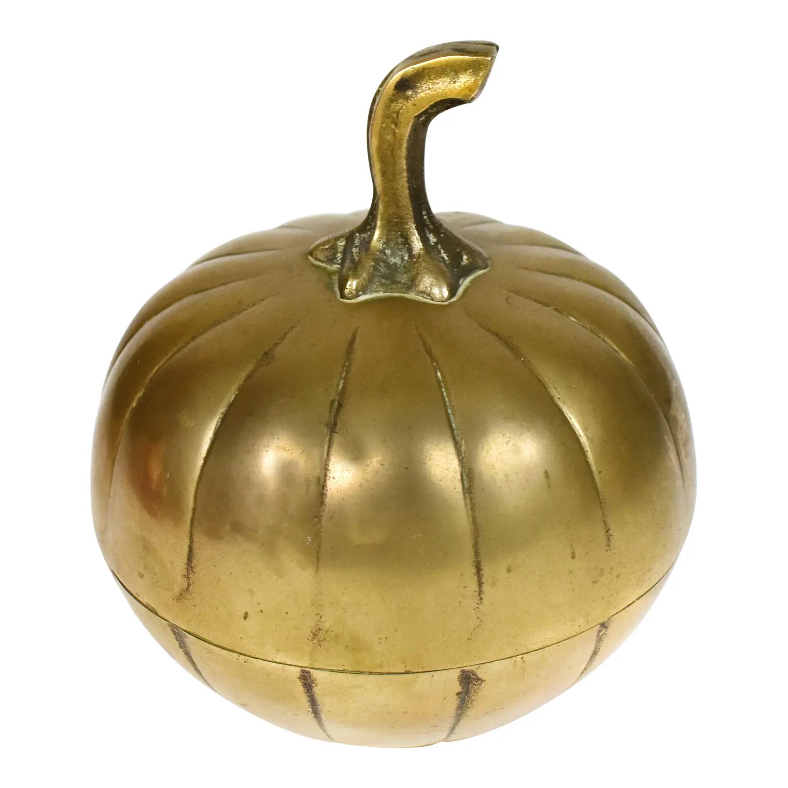 Vintage Mid-Century Gold Solid Brass Pumpkin Canister Box | Chairish