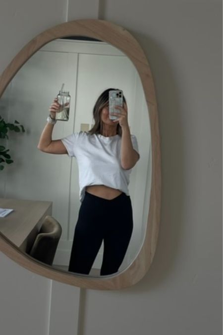 basic white tee— I’ve had it for years! Really good quality and wearing size medium 
