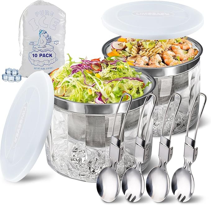 LIMOEASY Small Chilled Serving Bowl 2 Pack, 25oz Ice Chilled Dip Bowl with Lid for Parties, Cold ... | Amazon (US)