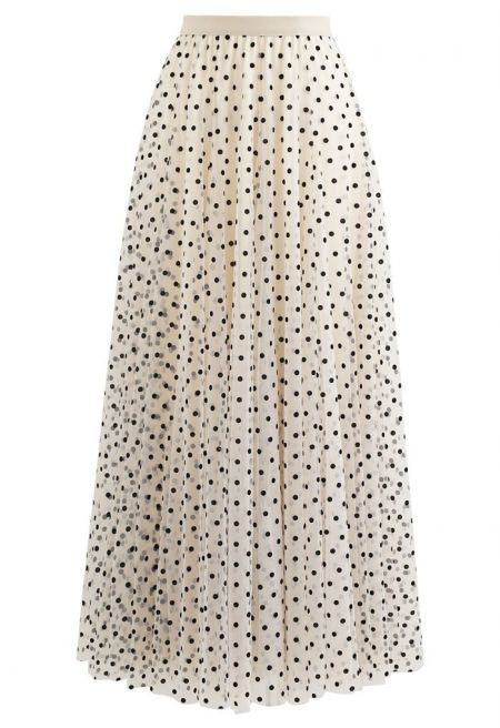 My Secret Garden Tulle Maxi Skirt in Cream Dots for Romantic Brunches & Evening Plans | Chicwish