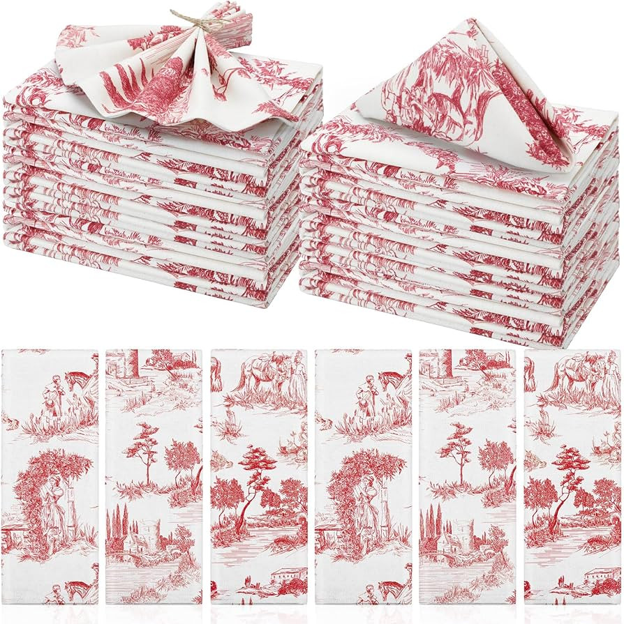 24 Pcs Cloth Napkins Plants Butterfly Soft Reusable Napkin Country French Cotton Dinner Napkins A... | Amazon (US)