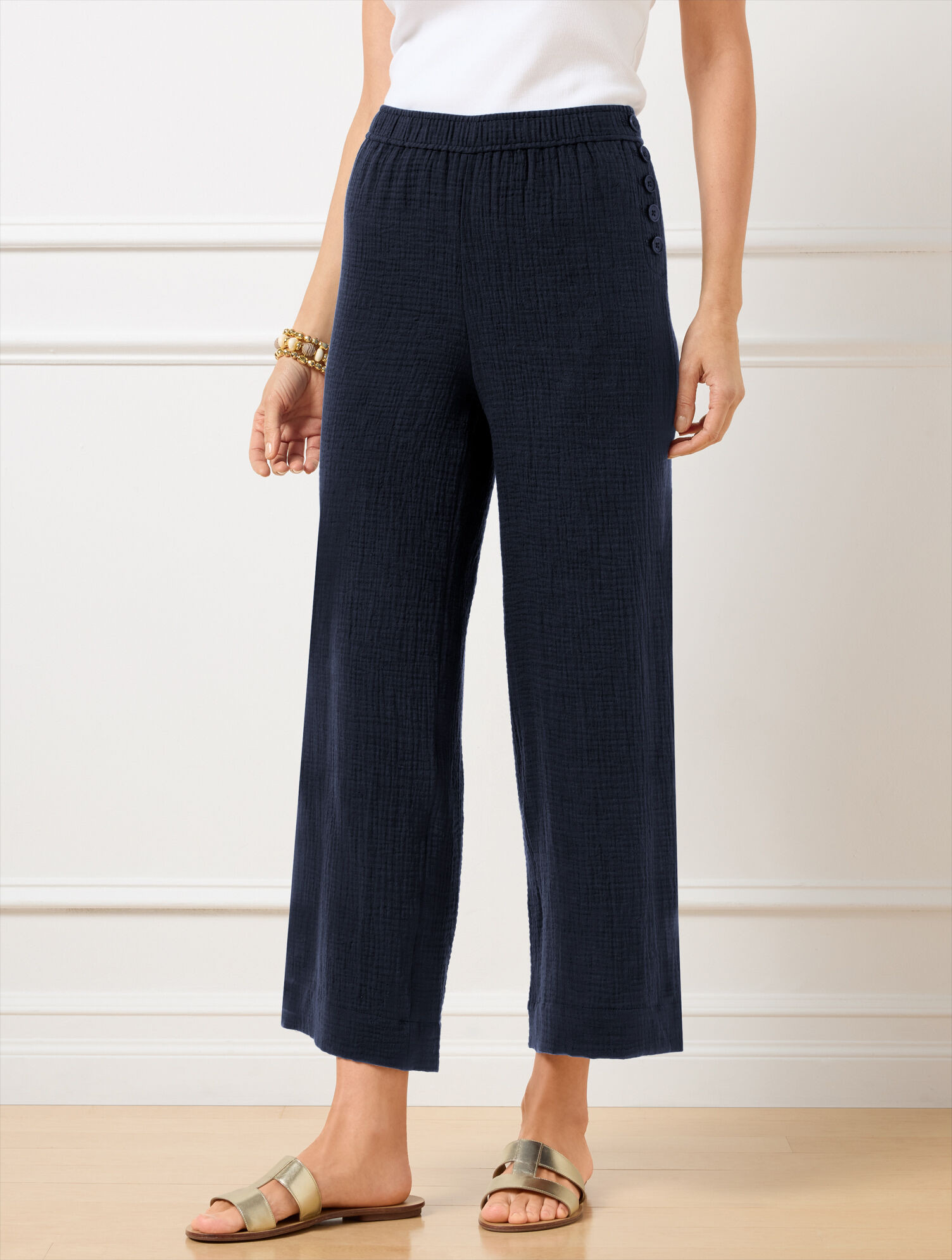Wide Crop Pull-On Gauze Pants | Talbots