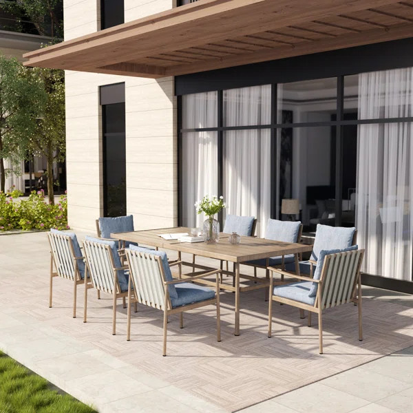 Mariene 8 - Person Metal Patio Dining Set with Extendable Rectangular Table , Cushions Included | Wayfair North America