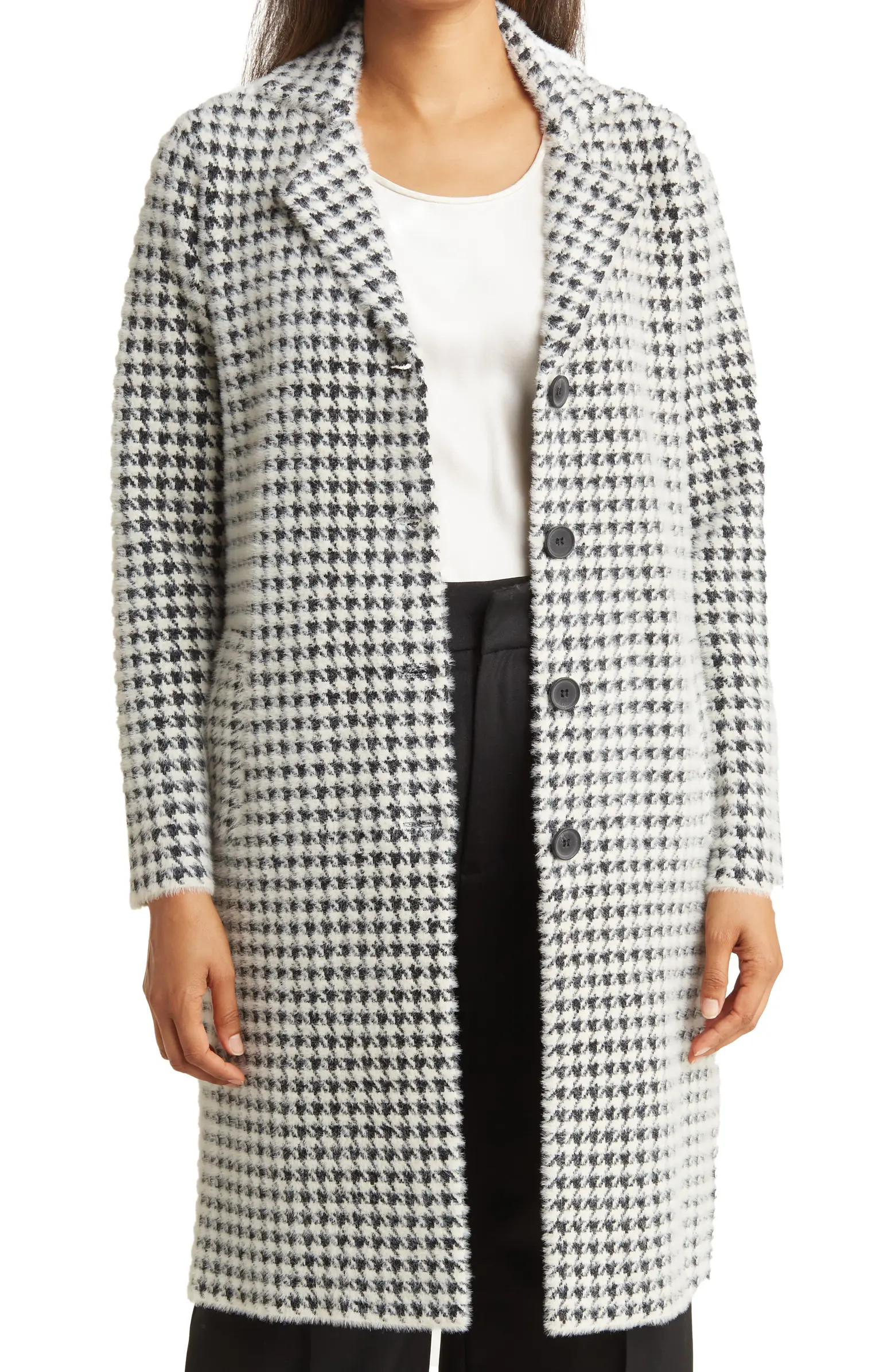 CYRUS Eyelash Knit Houndstooth Coat | Nordstromrack | Nordstrom Rack