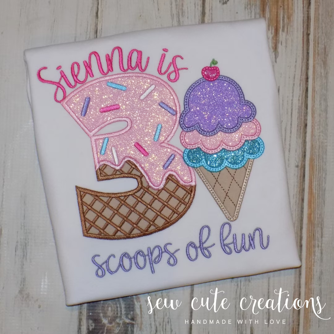 Ice Cream Third Birthday shirt, Three 3 scoops of fun, Three Ice Cream Party, 3rd birthday shirt,... | Etsy (US)