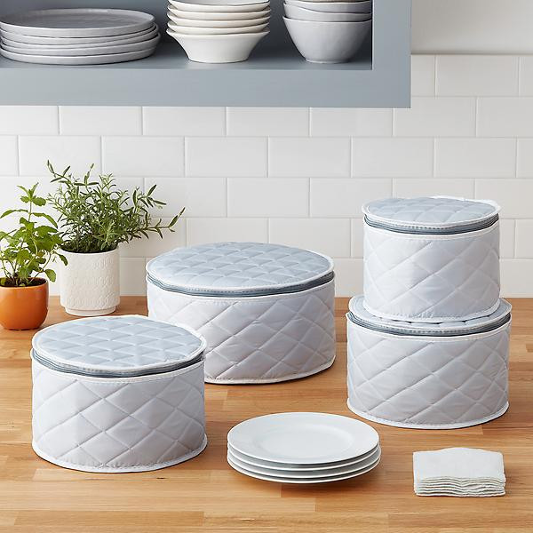 4-Piece Grey Quilted Plate & China Storage Cases | The Container Store