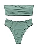 OMKAGI Women's 2 Pieces Bandeau Bikini Swimsuits Off Shoulder High Waist Bathing Suit High Cut(S,Arm | Amazon (US)