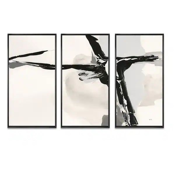 Designart "Abstract Neutral II" Mid-Century Modern Framed Artwork Set of 3 - 4 Colors of Frames -... | Bed Bath & Beyond