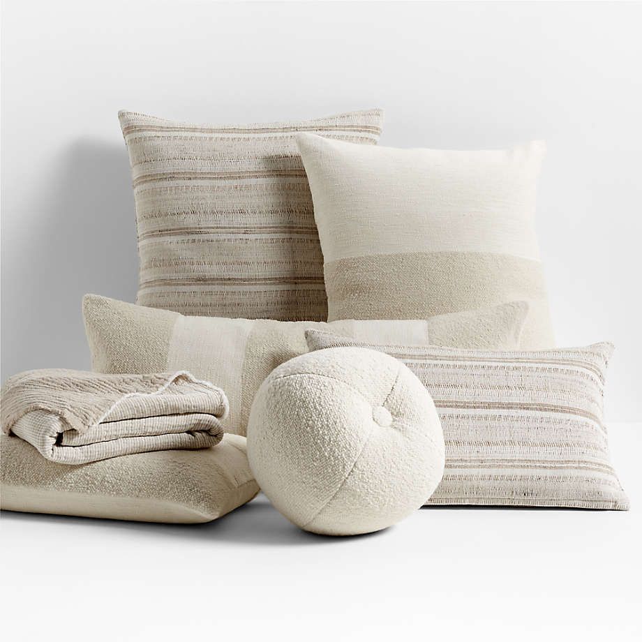 Biella Wool-Cotton Blend Textured Sphere 12"x12" Arctic Ivory Throw Pillow + Reviews | Crate & Ba... | Crate & Barrel