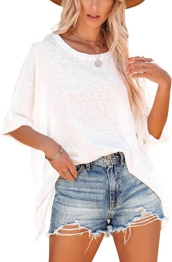 Fanway&EC Women's Short Sleeve T Shirts Crewneck Oversized Tee Casual Summer Tops Loose Fitted | Amazon (US)