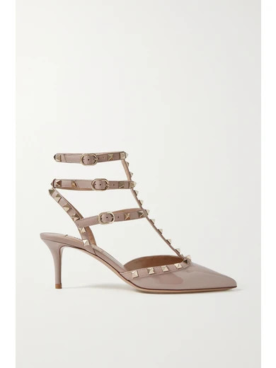 Valentino - Valentino Garavani The Rockstud Patent-leather Pumps - Beige | NET-A-PORTER (US)