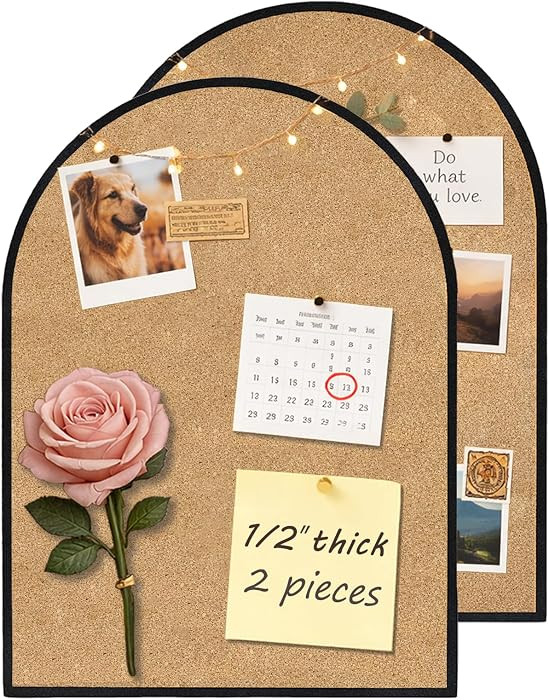Cork Board, Self-Adhesive Arch 10.4" x 14.4" 1/2" Thick (Black) 2PCS | Amazon (US)