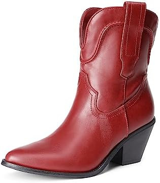 DREAM PAIRS Women's Cowboy Ankle Boots Western Booties Low Heel Pointed Toe Cowgirl Boots | Amazon (US)