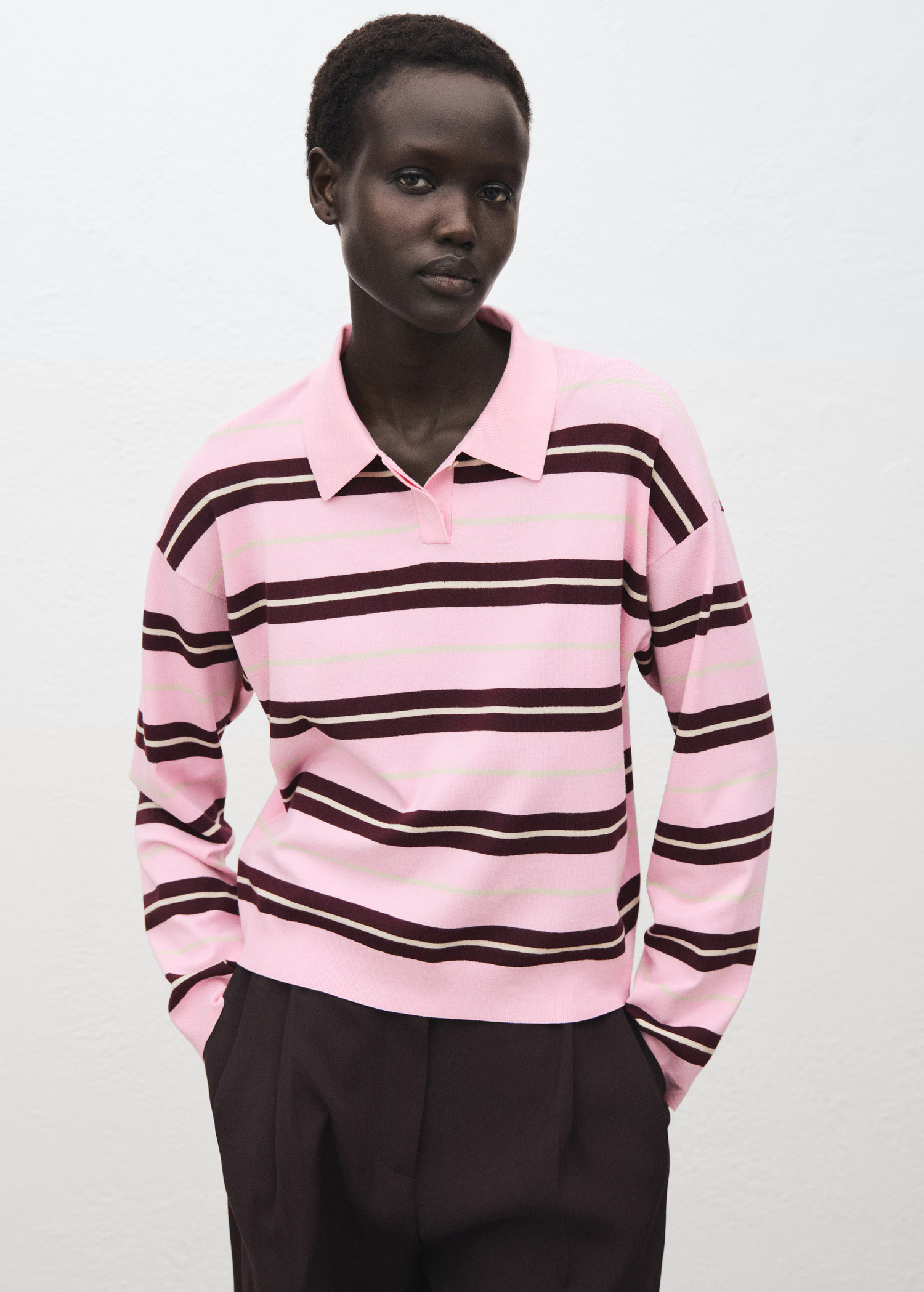 Pull-over rayures col polo | Mango EU