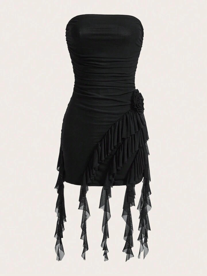 SHEIN ICON Ruched Fringe Trim Tube Dress | SHEIN