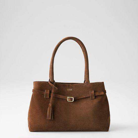 Isabella Belted Suede Handbag | Mark and Graham