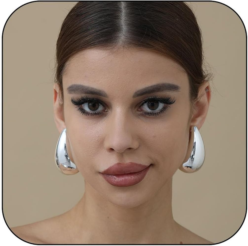 Vuleto Small/Large Drop Earring Dupes, Chunky Gold Hoop Earrings for Women Girls, 18k Gold Lightw... | Amazon (US)