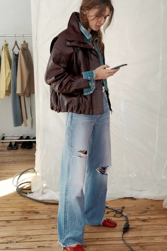 FAUX LEATHER PLEATED JACKET | Zara US