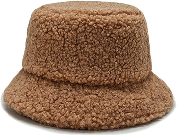 Newfancy Women Girls Winter Bucket Hat Curly Faux Fur Shearling Lambskin Fisherman Cap Warm Hat | Amazon (US)