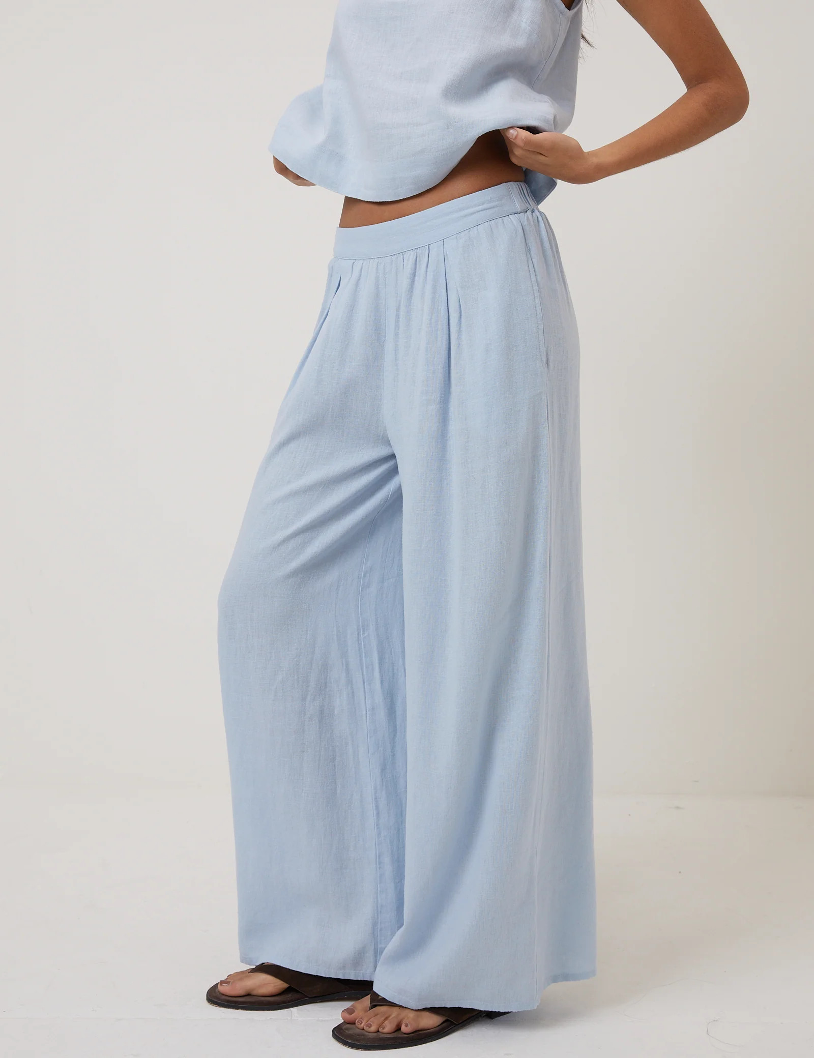 Light Blue Linen-Blend Wide Leg Trousers | Nobody's Child