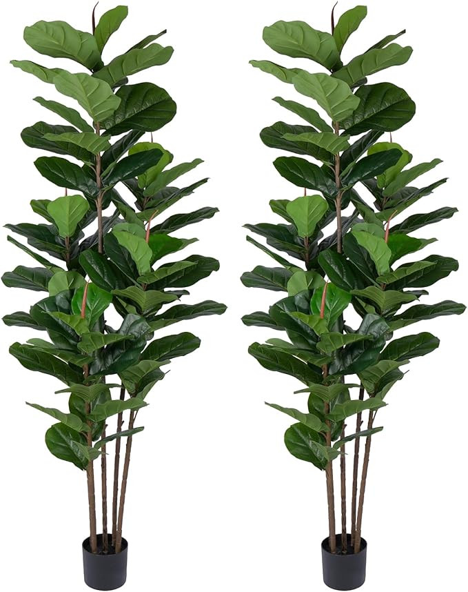 2 Pack Fiddle Leaf Fig Tree - Artificial Ficus Tree with Tall Artificial Plants Large 69 Fiddle L... | Amazon (US)