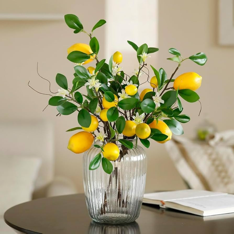 Laelfe 2 Bunches Artificial Lemons Branches Faux Lemons Fruit with Stem Fake Lemon Decoration for... | Amazon (US)