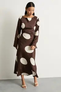 Petite Polka Dot Scoop Back Long Sleeve Maxi Dress | Nasty Gal US
