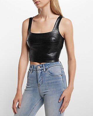 Body Contour Croc Faux Leather Square Neck Cropped Tank | Express