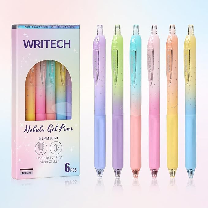 WRITECH Gel Pens Fine Point: 0.7mm Black Ink Retractable 6ct Smooth Writing with Aesthetic Gradie... | Amazon (US)