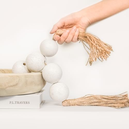 Extra Large Wood Bead Garland with 2" Diameter Wooden Beads, Wooden Beads Garland with Tassels, D... | Amazon (US)