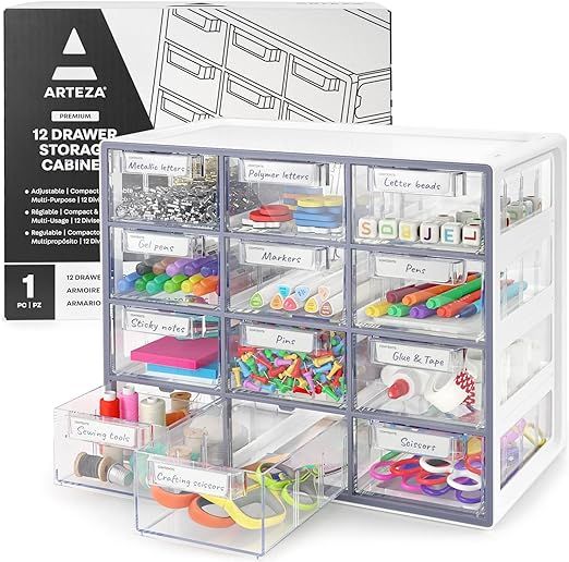 ARTEZA Desk Drawer Organizer, Multipurpose 12-Drawer Cabinet for Makeup Storage, Tools, and Art S... | Amazon (US)