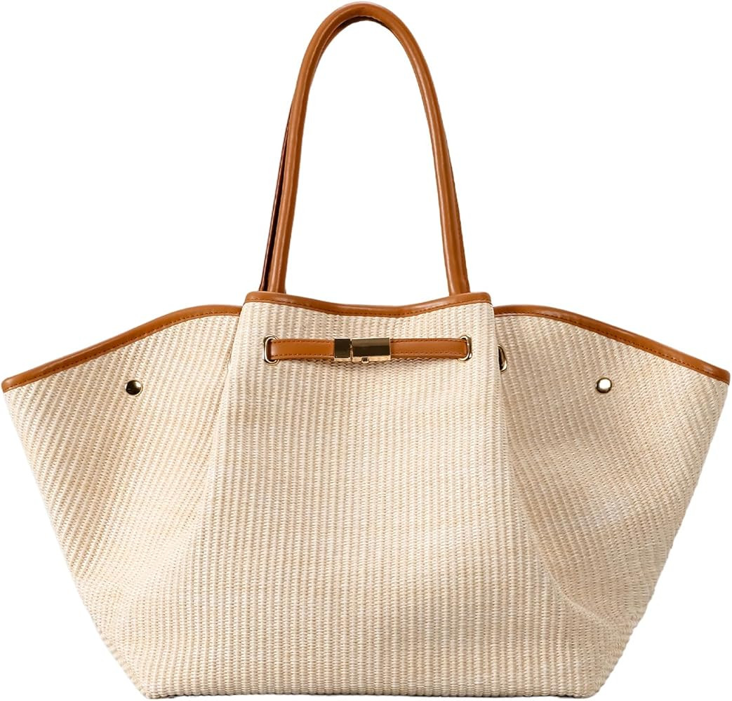 Straw Tote Bags for Women, Large Summer Straw Purses and Handbags Shoulder Woven Raffia Beach Bag for Vacation | Amazon (US)