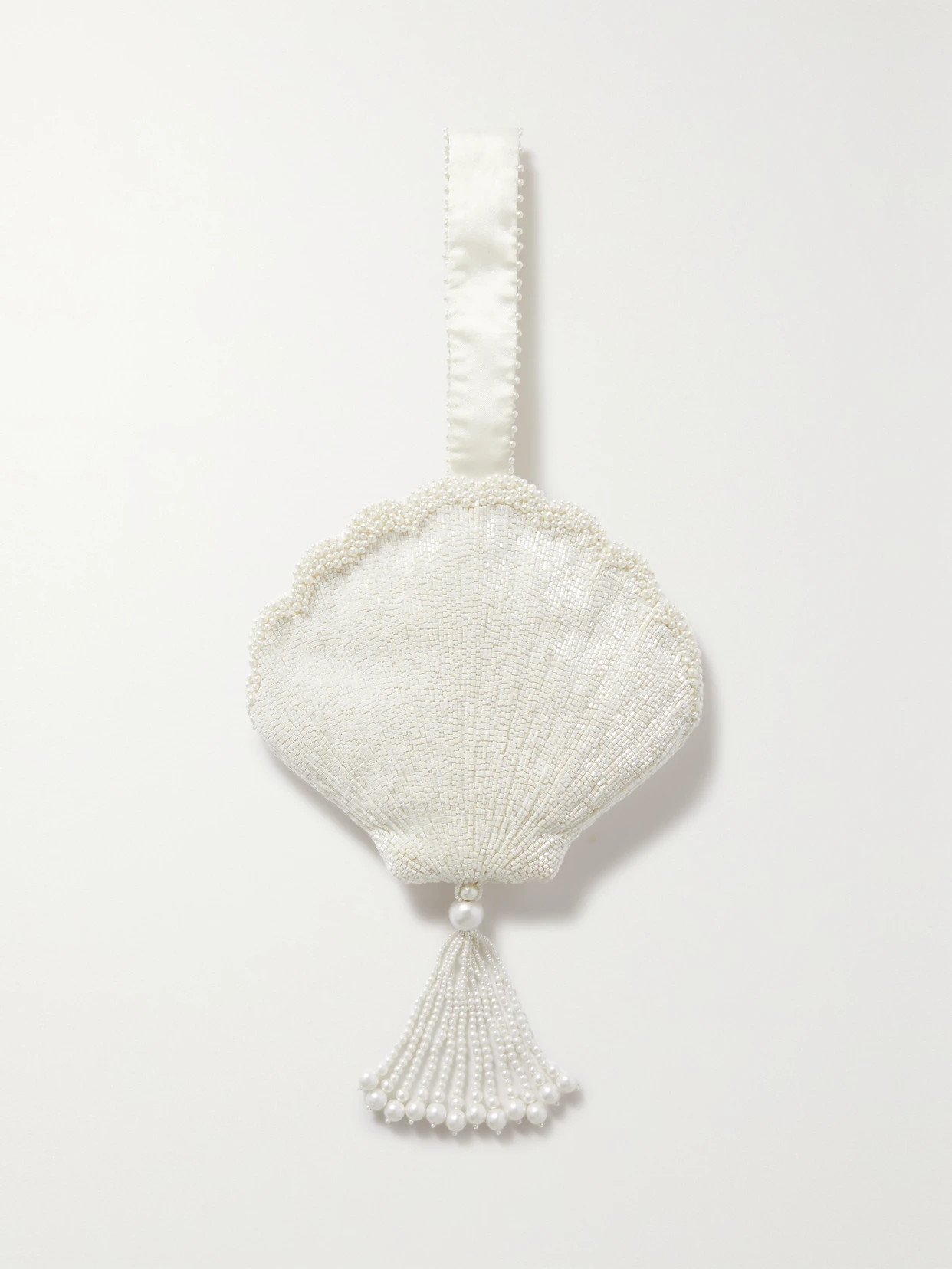 Clio Peppiatt - Seashell Embellished Satin Pouch - Ivory | NET-A-PORTER (US)