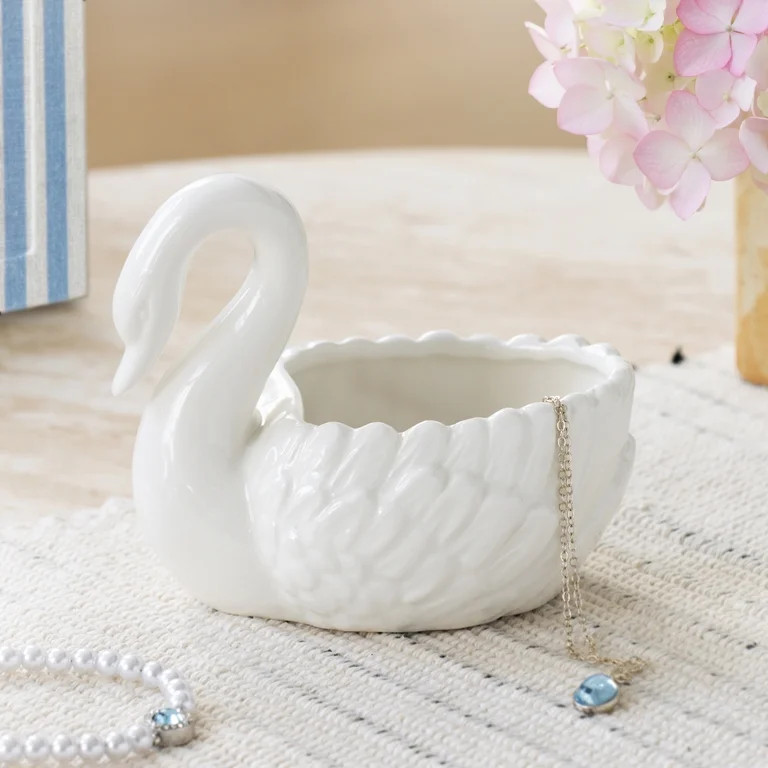 Mainstays Ceramic Vintage-Style White Swan Trinket Dish Tabletop Decoration | Walmart (US)