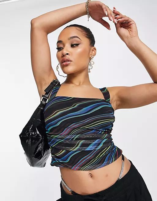 ASOS DESIGN sleeveless corset ruched side top in abstract marble | ASOS (Global)
