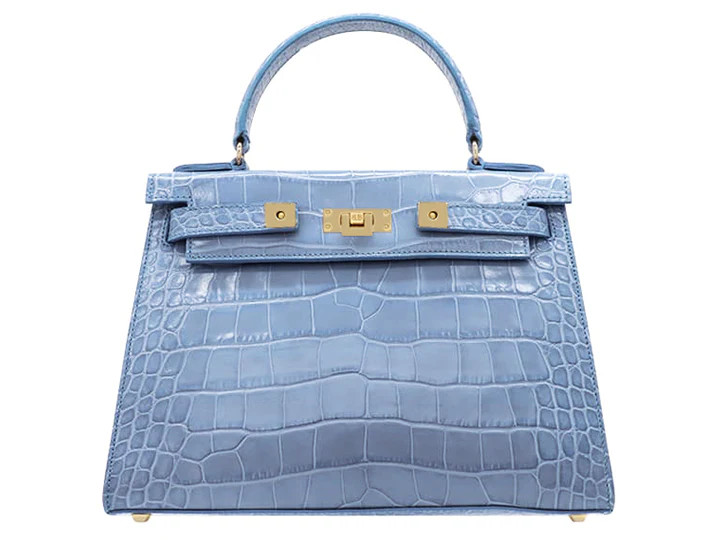 Maya Large Orinoco 'Croc' Print Calf Leather Handbag - Bluebell | Lalage Beaumont