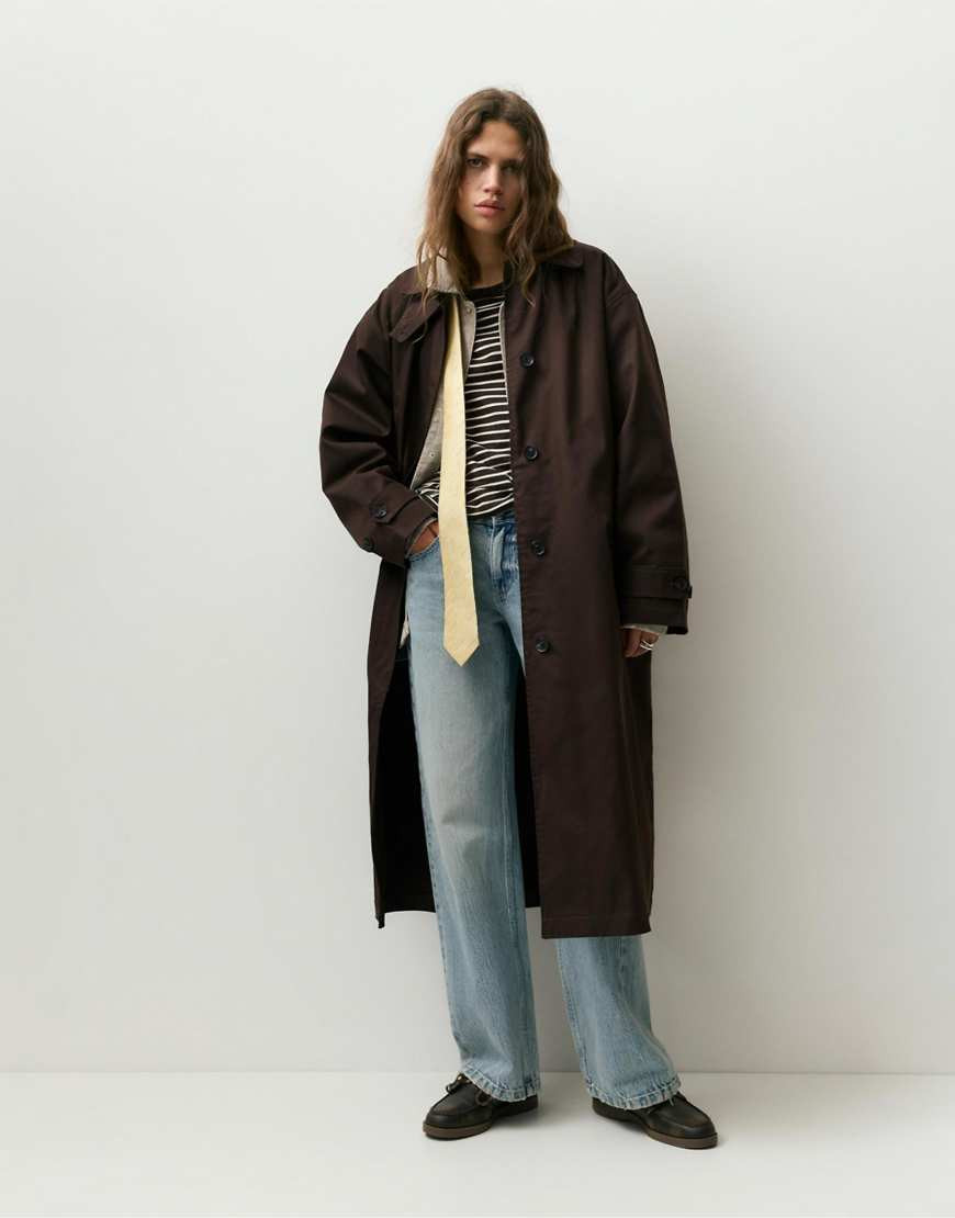 Pull&Bear Oversize trench coat in brown | ASOS (Global)