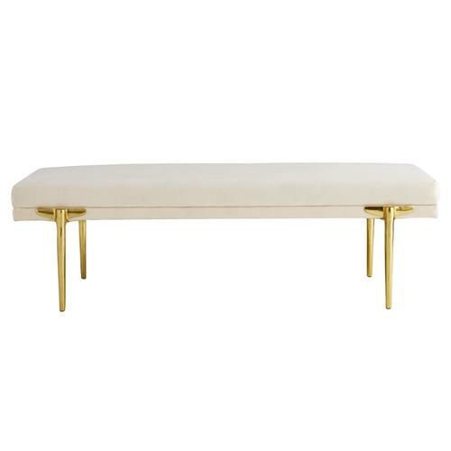 Arteriors Andrea Hollywood Regency White Muslin Gold Brushed Brass Aluminum Bench | Kathy Kuo Home