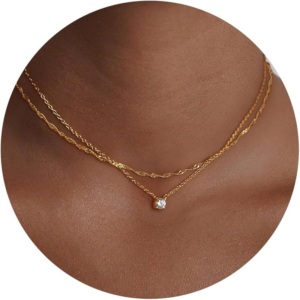Dainty Gold Necklace for Women Non Tarnish Layered 14k Diamond Pendant Charm Gold Plated Necklace... | Amazon (US)