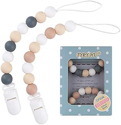 Pacifier Clip, TYRY.HU Silicone Teething Beads Binky Holder Soothie Teether Clips for Baby Boys o... | Amazon (US)