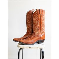 Vintage Brown Leather Boots With Embroidered Detail Mens 10.5 Cowboy Boot Classic 1970S Style By Justin/Made in USA Vintage Leather | Etsy (US)