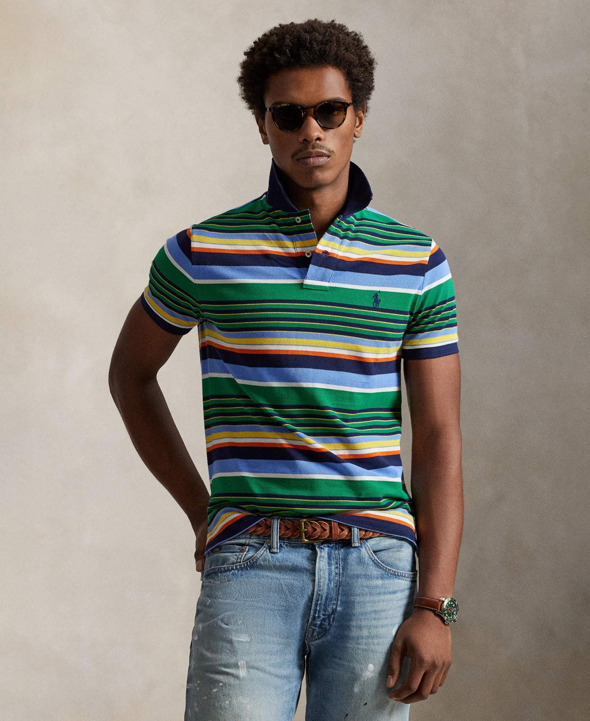 Polo Ralph Lauren Men's Classic-Fit Performance Twill Shirt - Billiard Stripe Multi | Macy's