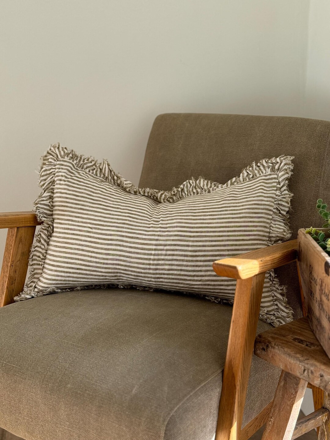 Hallie Olive Stripe Ruffle Cushion 50x30 - Etsy UK | Etsy (US)