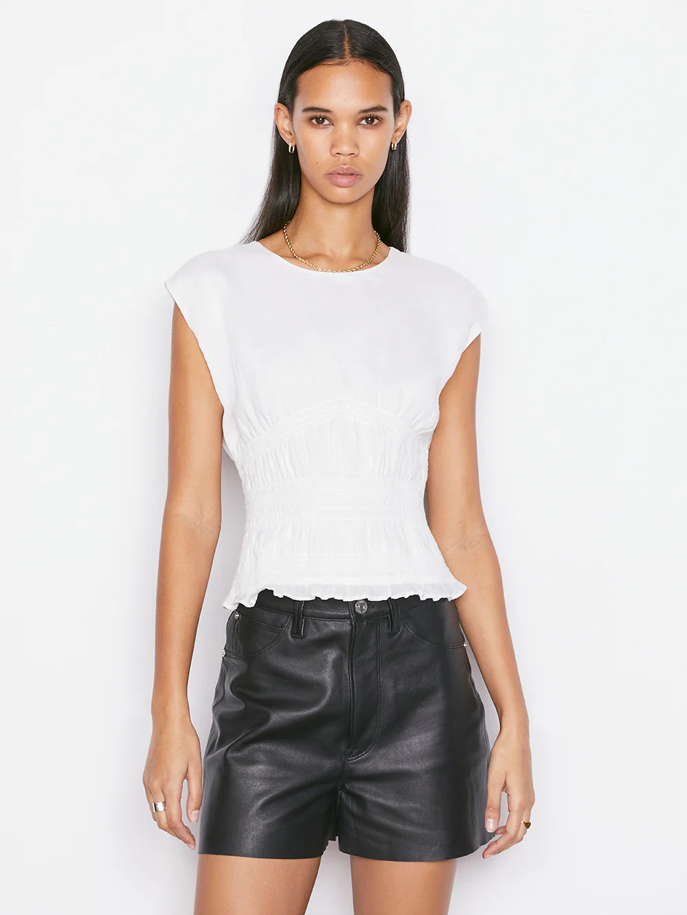 Smocked Sleeveless Top -- Blanc | Frame Denim