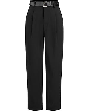 CIDER High Waist Solid Tapered Trousers with Belt | Amazon (US)