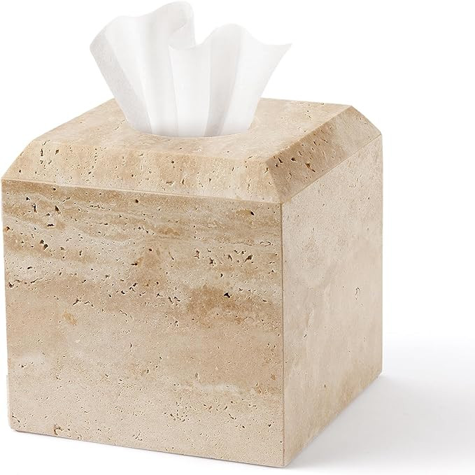 WORHE Tissue Box Cover Italy Natural Travertine Stone Heavy Duty Square Facial Toilet Paper Holde... | Amazon (US)